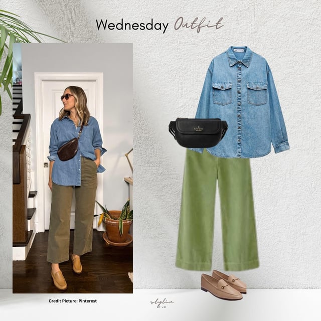 Casual Denim Shirt with Olive Corduroy for Everyday Comfort Casual Denim Shirt with Olive Corduroy for Everyday Comfort — Winter Teacher Outfits