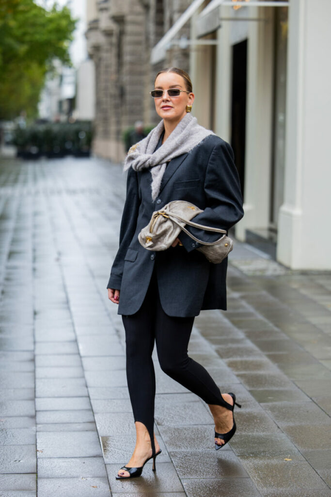Sophisticated Layers: Blazer and Scarf with Stirrup Leggings Sophisticated Layers: Blazer and Scarf with Stirrup Leggings — Winter College Outfits