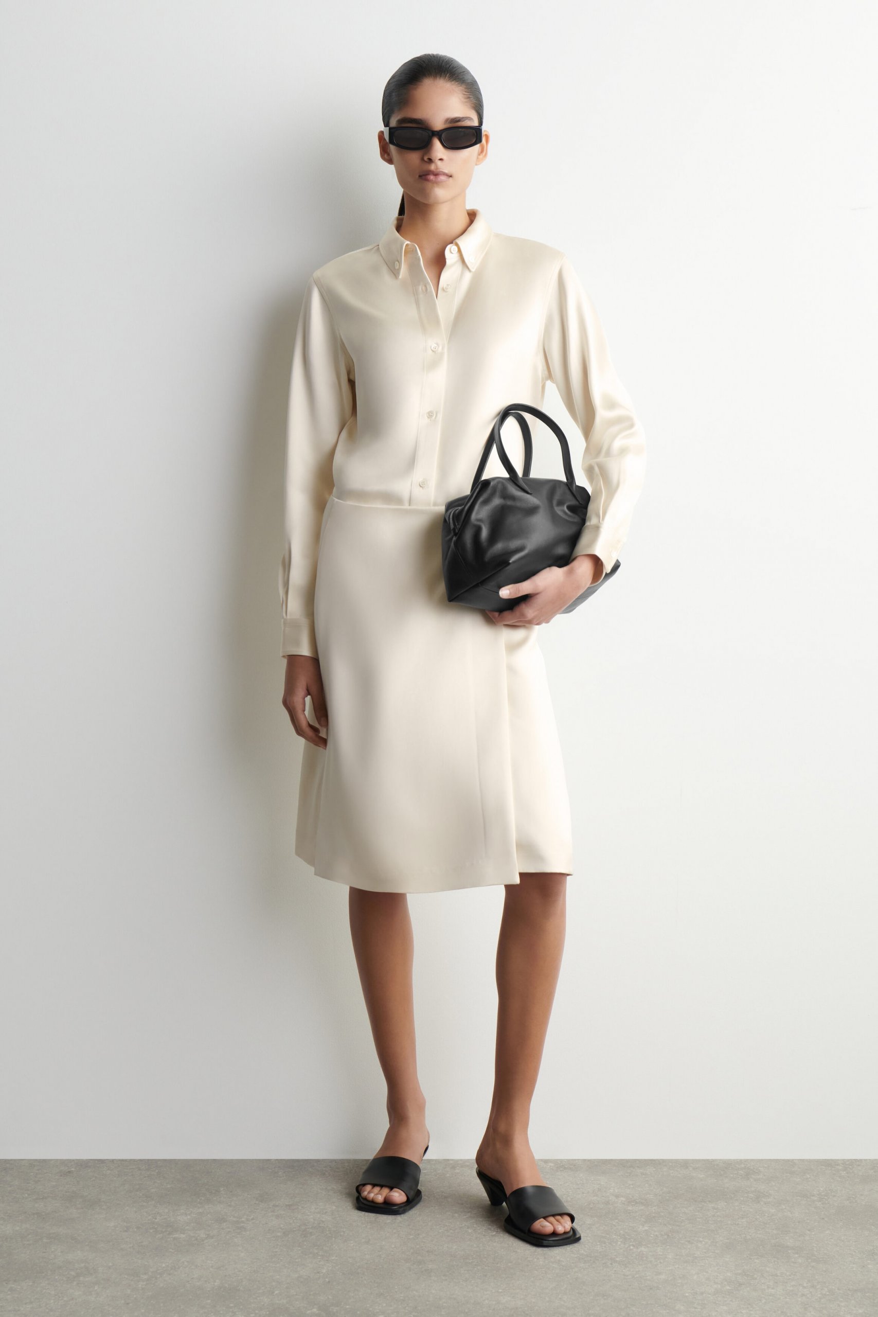 Polished Ensemble: Satin Shirt and Wrap Skirt Polished Ensemble: Satin Shirt and Wrap Skirt — Winter College Outfits