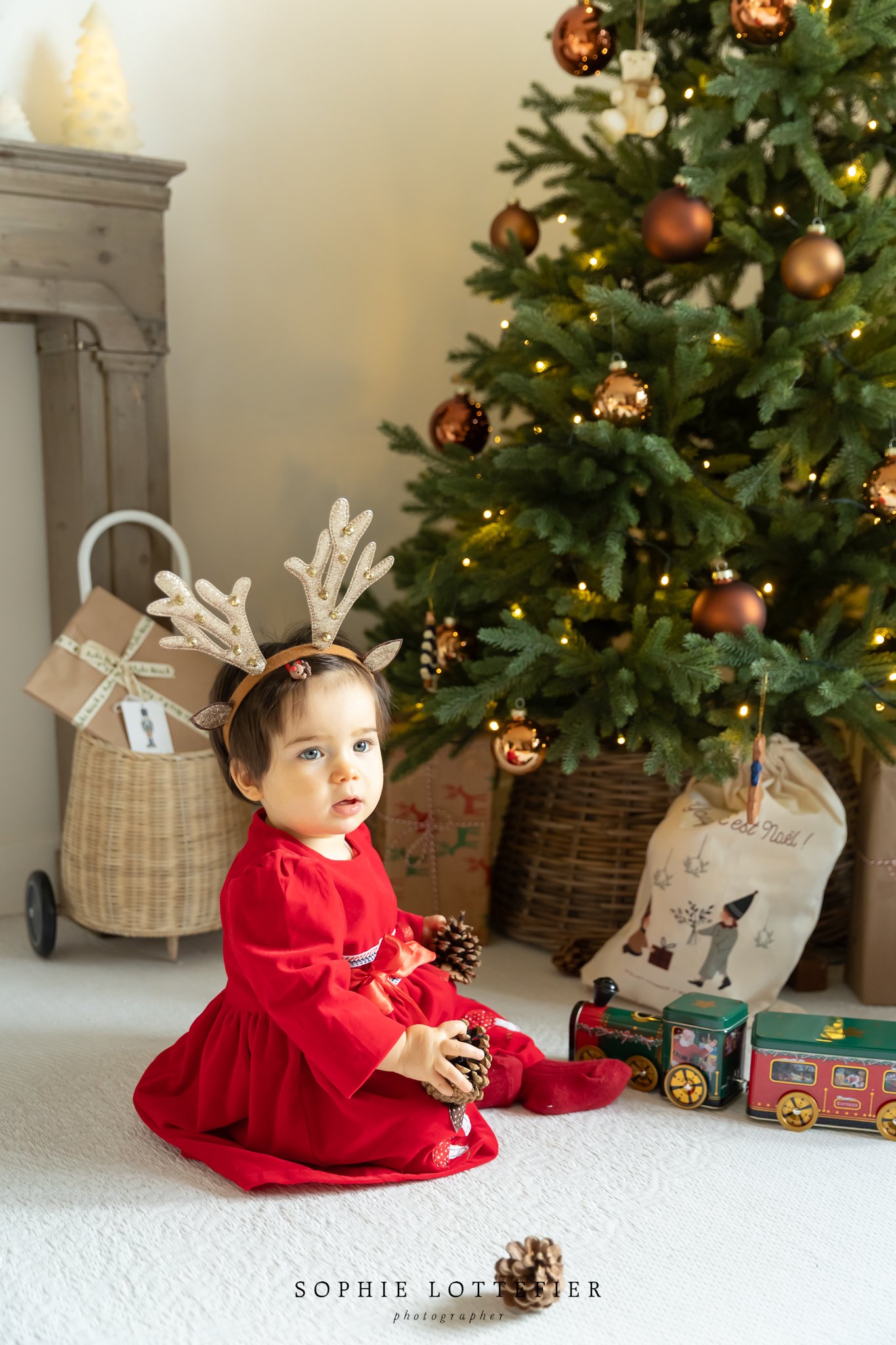 Velvet Christmas Dress with Antlers for a Festive Child's Look — Winter Family Photo Outfits