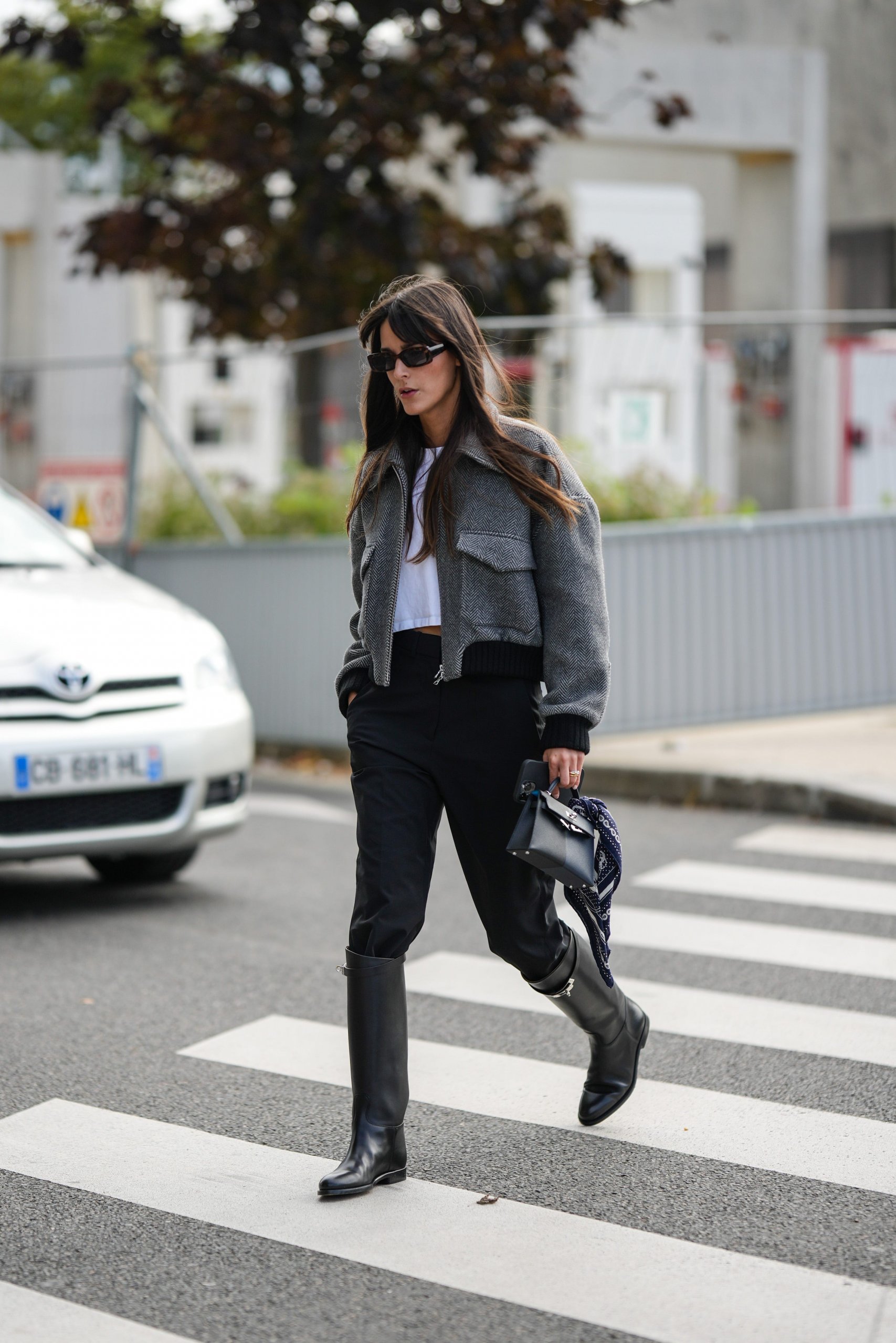 Herringbone Cropped Jacket and Riding Boots Herringbone Cropped Jacket and Riding Boots — Winter Outfits for Petite Women