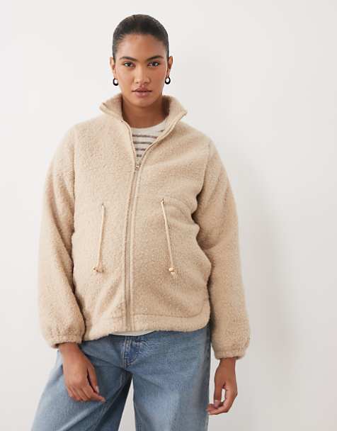 Cream Fleece Zip-Up Jacket and Striped Top Cream Fleece Zip-Up Jacket and Striped Top — Winter Maternity Outfits
