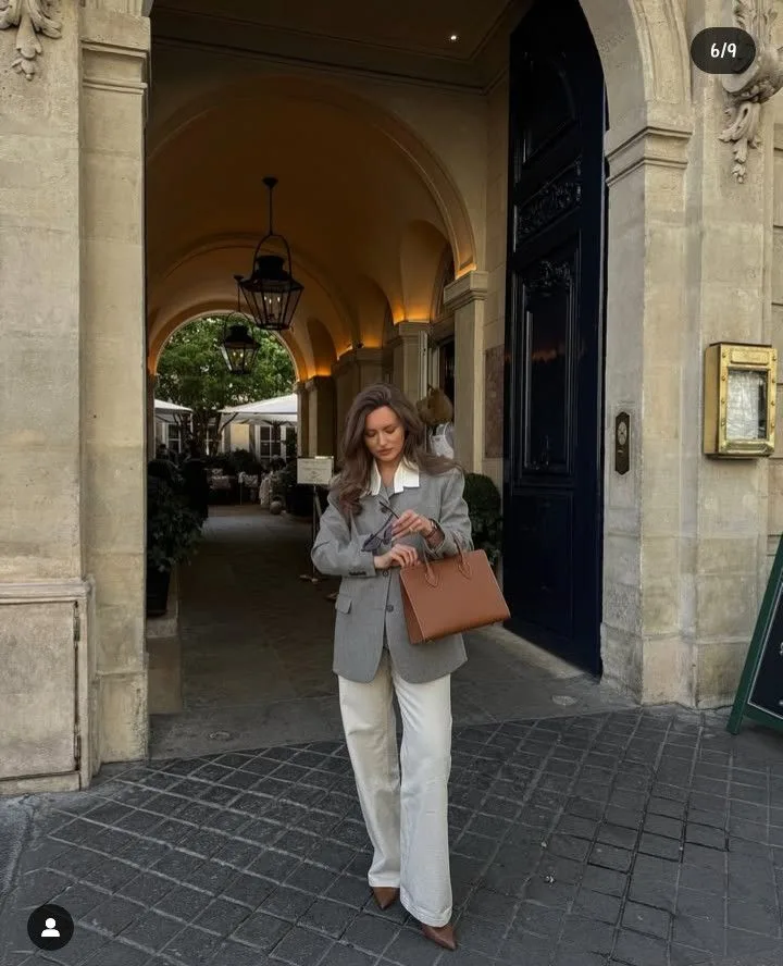 Grey Oversized Blazer and Cream Trousers: Polished Business Casual Grey Oversized Blazer and Cream Trousers: Polished Business Casual — Old Money Winter Outfits