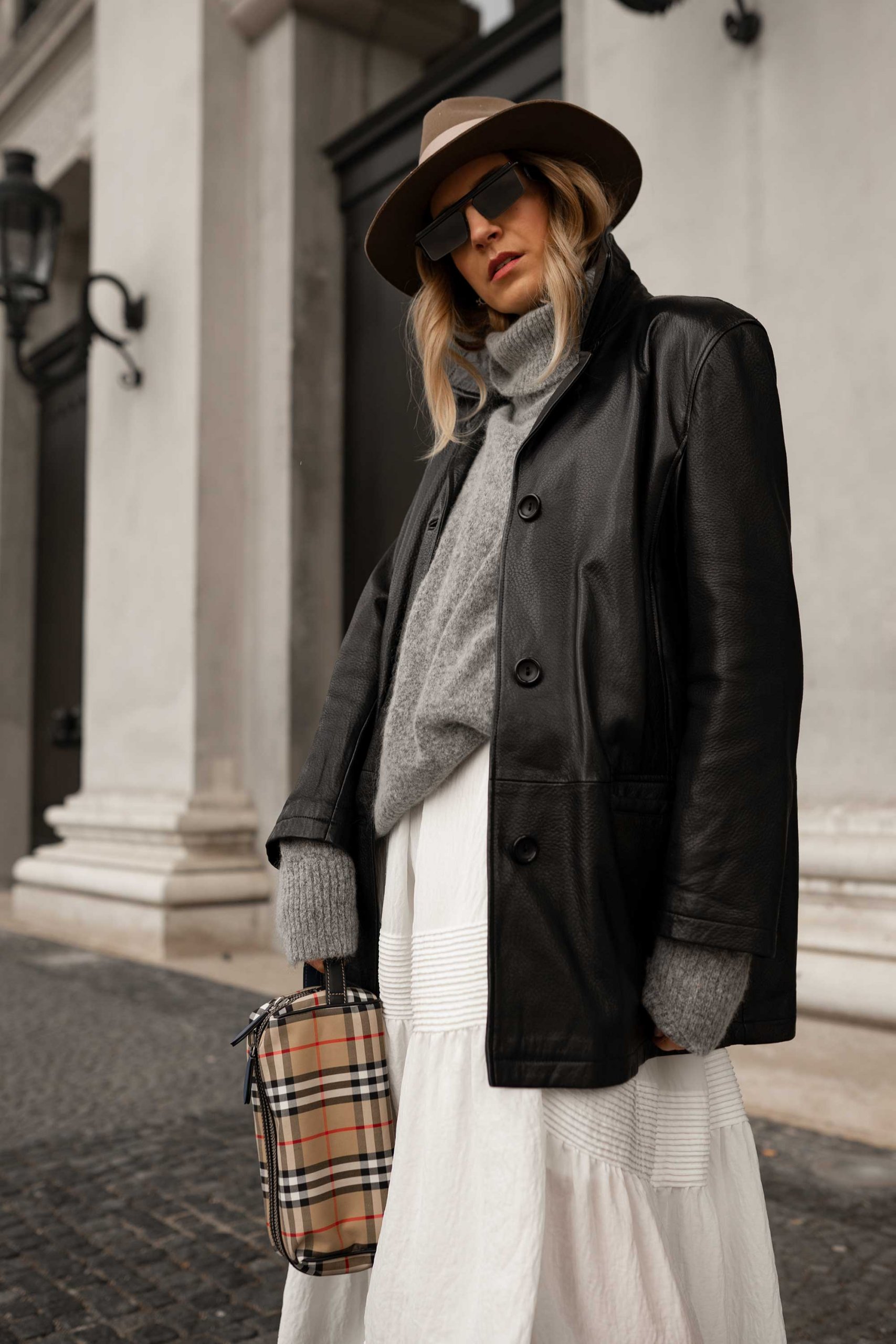 Leather Jacket and Tiered Dress for Western Edge — Western Winter Outfits