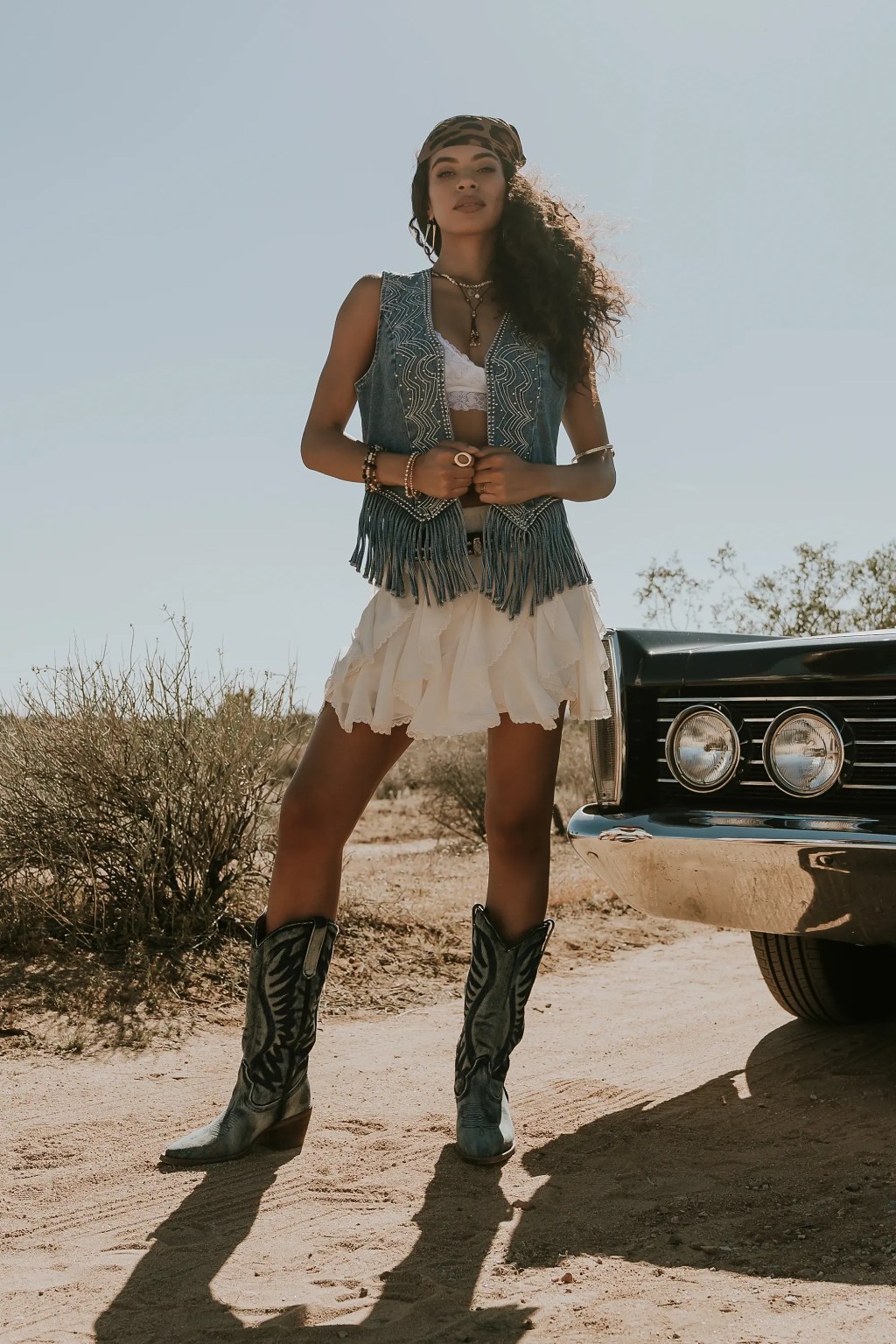 Denim Fringe Vest for a Bohemian Western Aesthetic — Western Winter Outfits