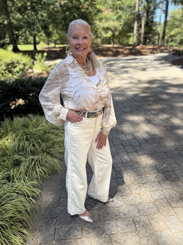Leopard Print Belt Accents Cream Denim Ensemble — Western Winter Outfits