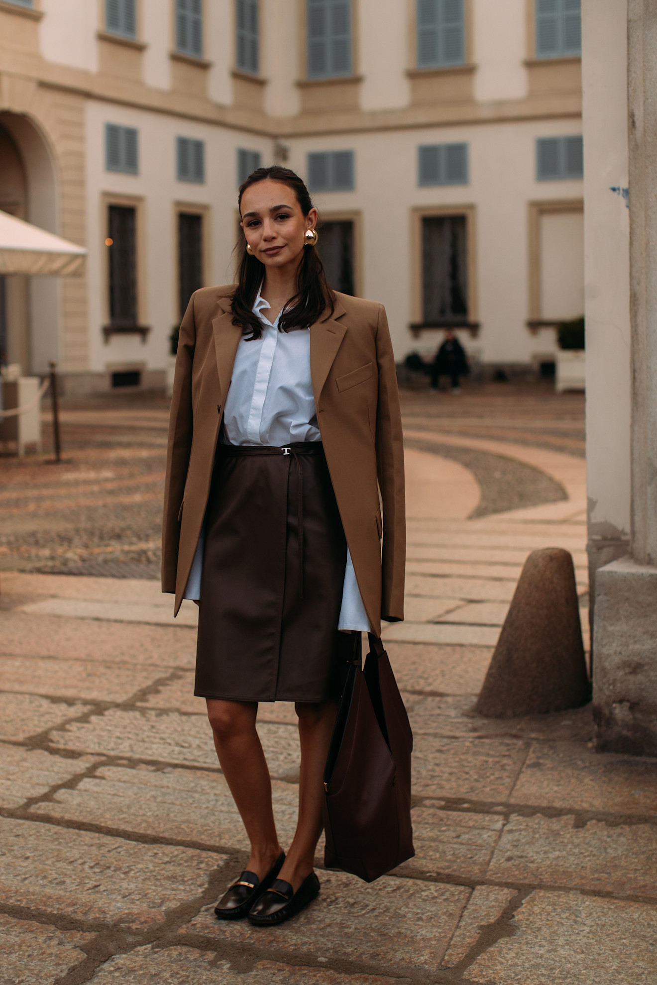 A-Line Leather-Look Skirt with a Relaxed Blazer — Winter Skirt Outfits
