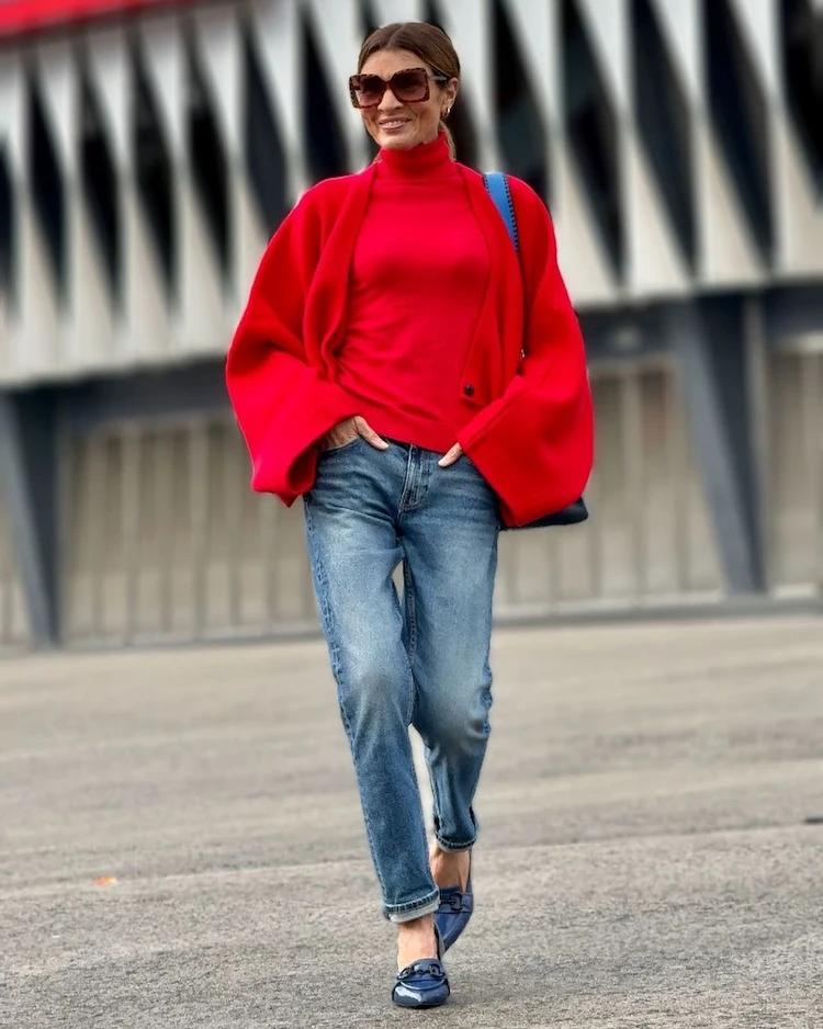 Bold Color Play: Red Turtleneck with Straight-Leg Jeans Bold Color Play: Red Turtleneck with Straight-Leg Jeans — Winter Outfits with Jeans