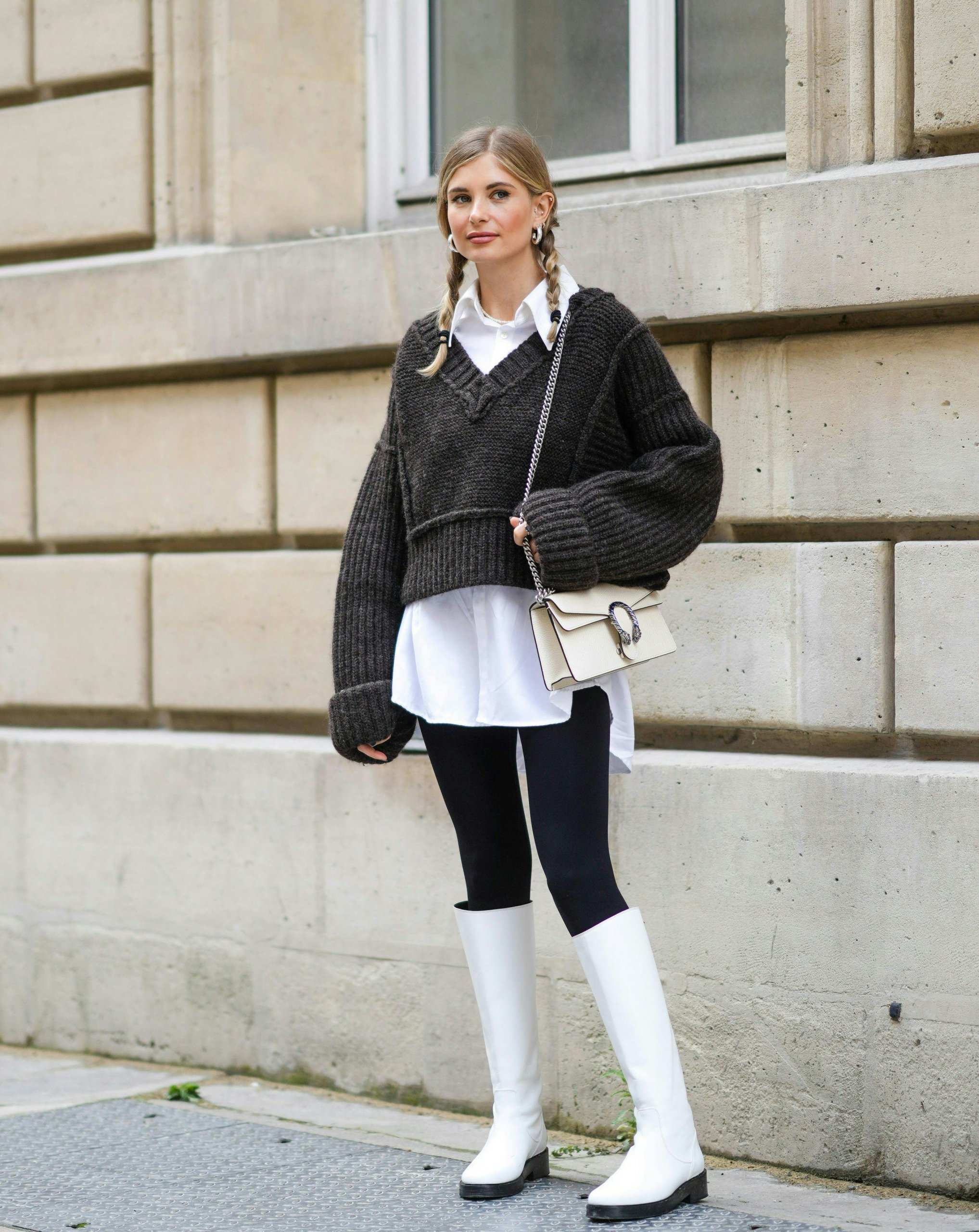 Layered Sweater and Button-Down with Leggings Layered Sweater and Button-Down with Leggings — Winter Outfits with Leggings