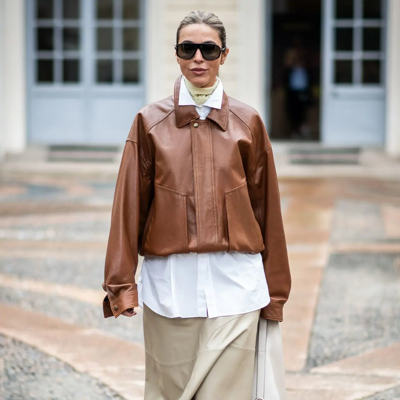 Leather Jacket, Lace Top, and Knit Scarf Combination — Winter Layering Outfits