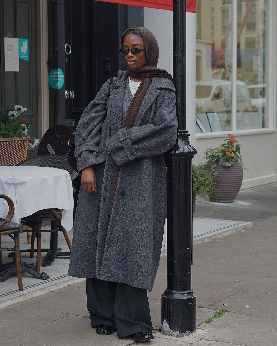 Oversized Grey Coat with Wide-Leg Pants — Neutral Winter Outfits