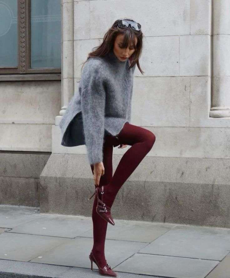 Fuzzy Knit Opaque Tights Outfit Idea Fuzzy Knit Opaque Tights Outfit Idea — Europe Winter Outfits