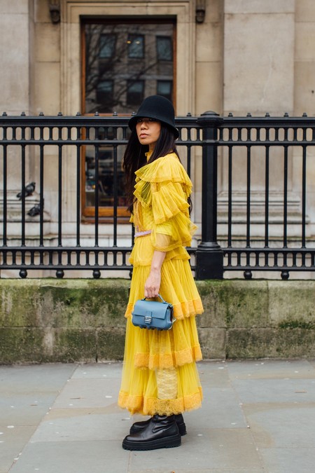 Yellow Tulle Dress with Lace Leg Warmers and Platform Boots Yellow Tulle Dress with Lace Leg Warmers and Platform Boots — London Winter Outfits