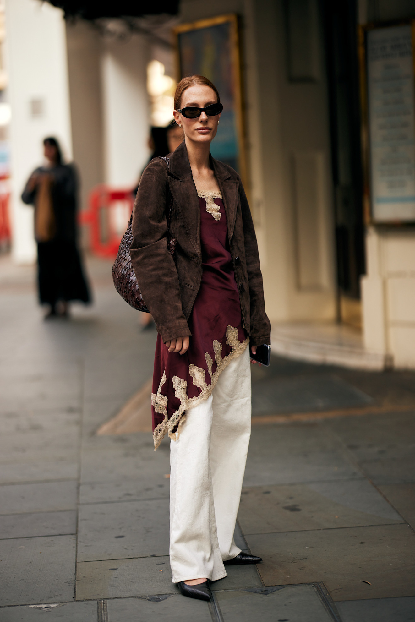 Suede Jacket with Slip Dress and Wide-Leg Trousers Suede Jacket with Slip Dress and Wide-Leg Trousers — London Winter Outfits