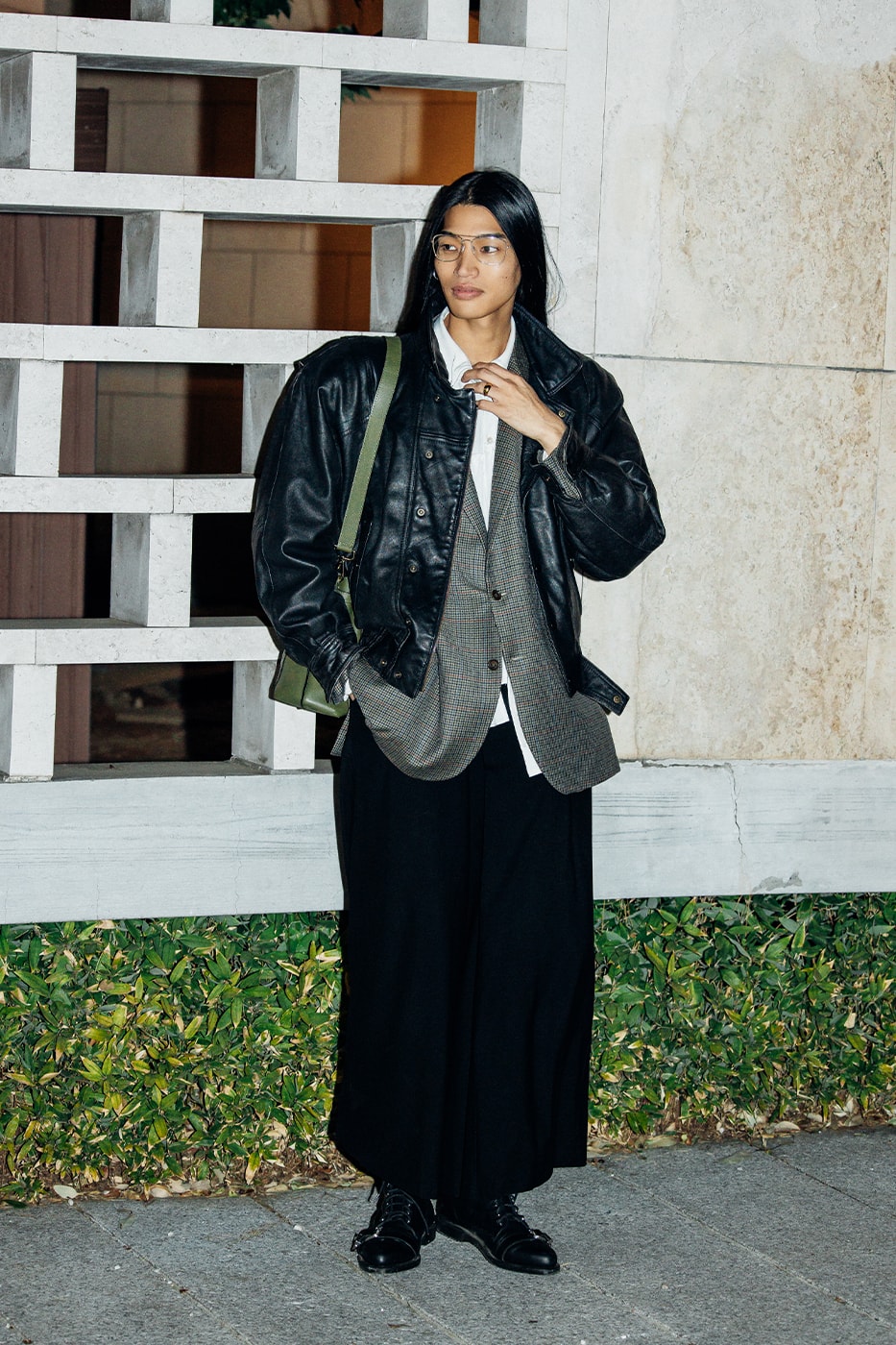 Layered Streetwear with a Leather Jacket Layered Streetwear with a Leather Jacket — Japan Winter Outfits