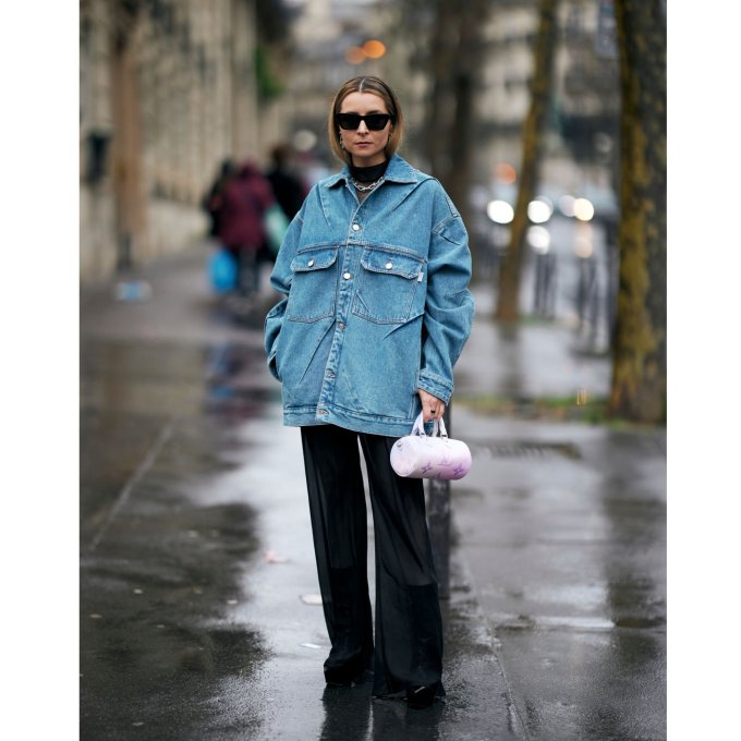 Denim Jacket and Turtleneck for Chic Street Style Denim Jacket and Turtleneck for Chic Street Style — Winter Outfits for Warm Weather