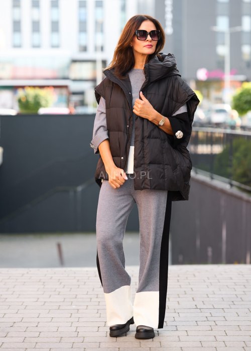 Oversized Hooded Black Puffer Vest with Grey T-Shirt and Platform Boots — Puffer Vest Outfits