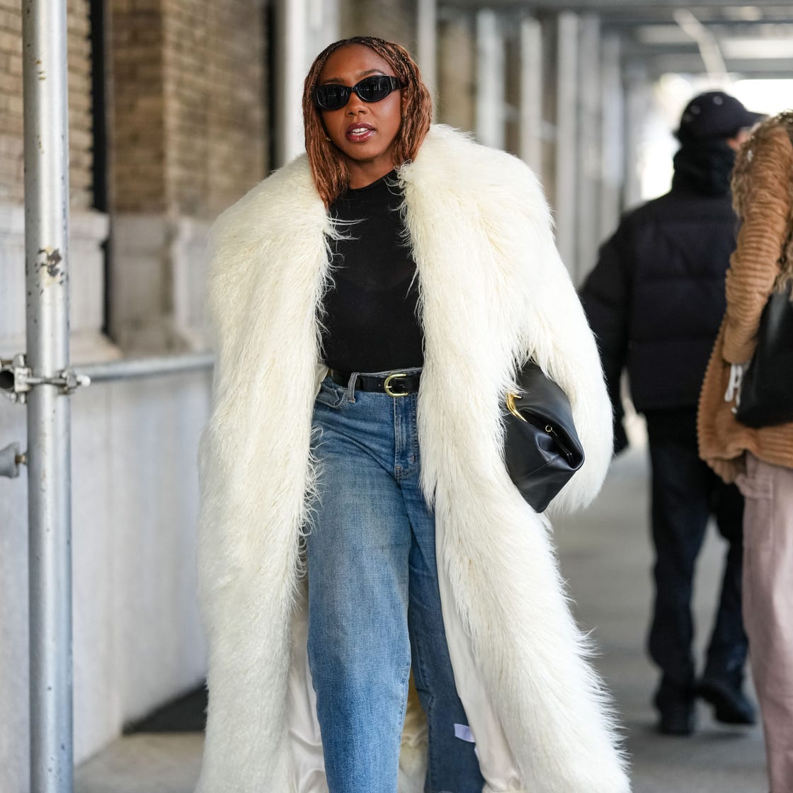 Sophisticated Winter: Long White Faux Fur Coat with Black Accents Sophisticated Winter: Long White Faux Fur Coat with Black Accents — Faux Fur Coat Outfits