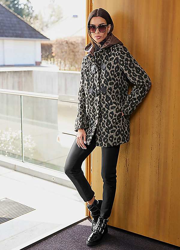 Leopard Coat with Toggle Buttons and Combat Boots Leopard Coat with Toggle Buttons and Combat Boots — Leopard Coat Outfits