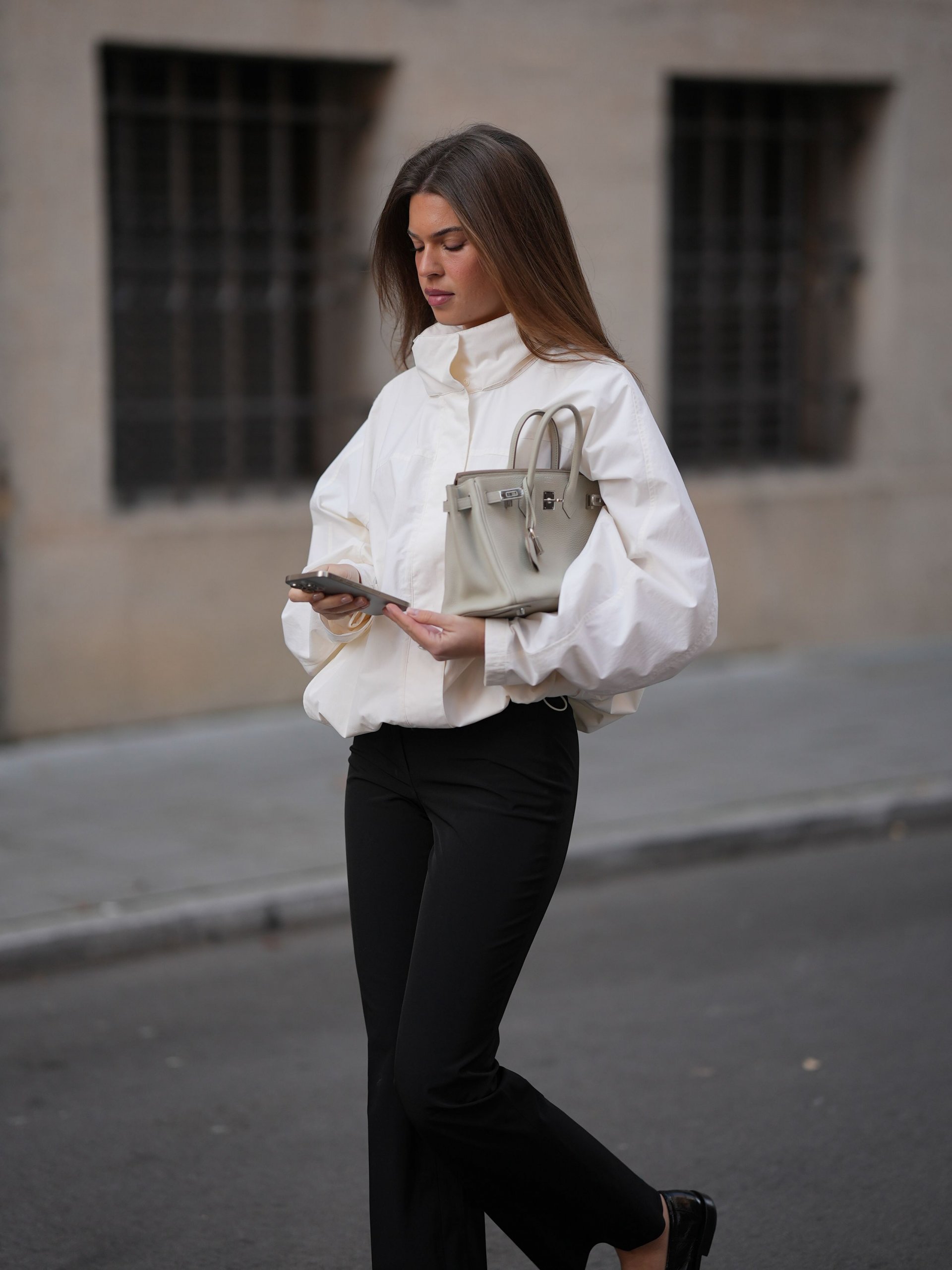 Cream Puffy Sleeve Jacket with Wide-Leg Trousers Cream Puffy Sleeve Jacket with Wide-Leg Trousers — Parka Outfits