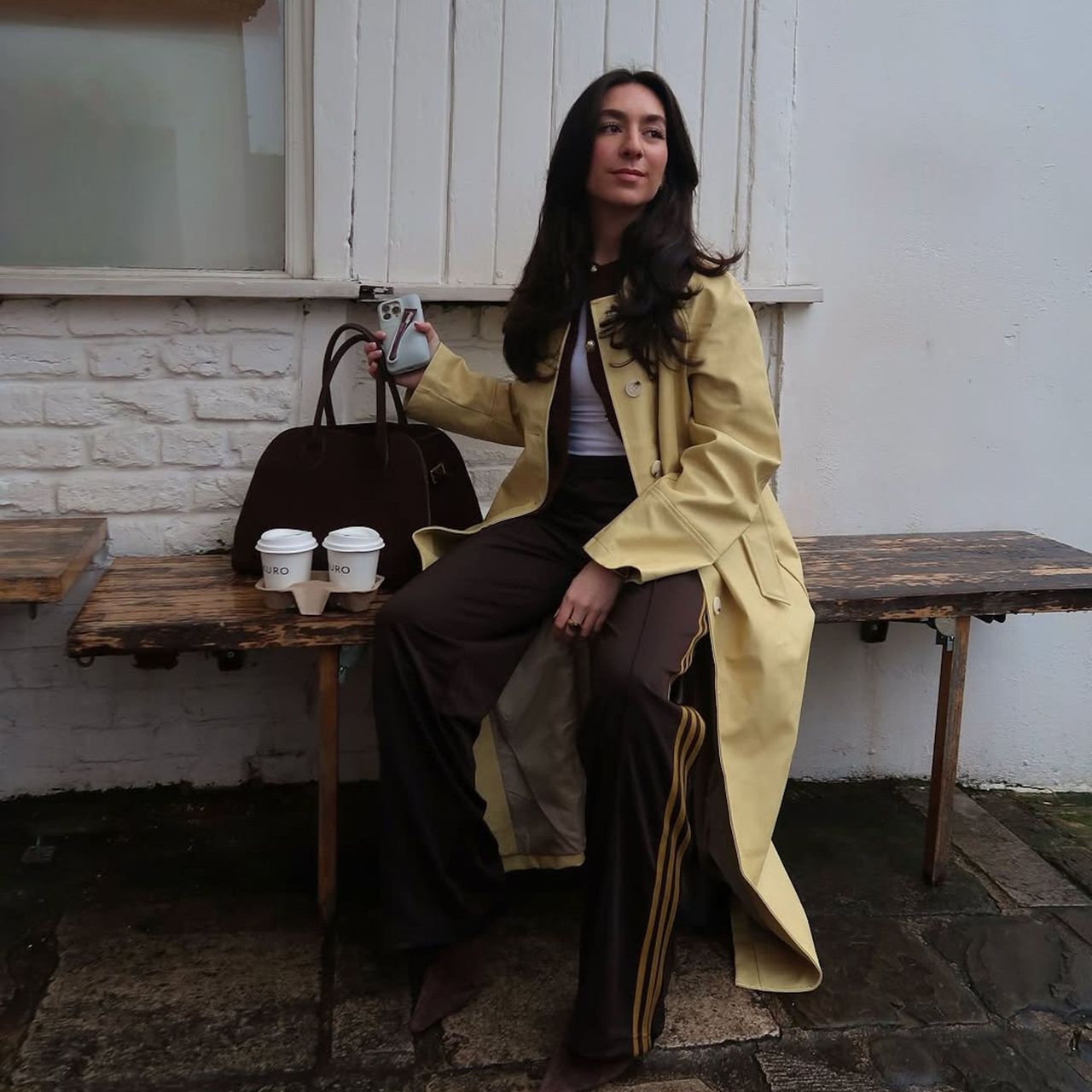 Transitional Styling: Trench Coat Over Brown Sweatpants Transitional Styling: Trench Coat Over Brown Sweatpants — Sweatpants Outfits