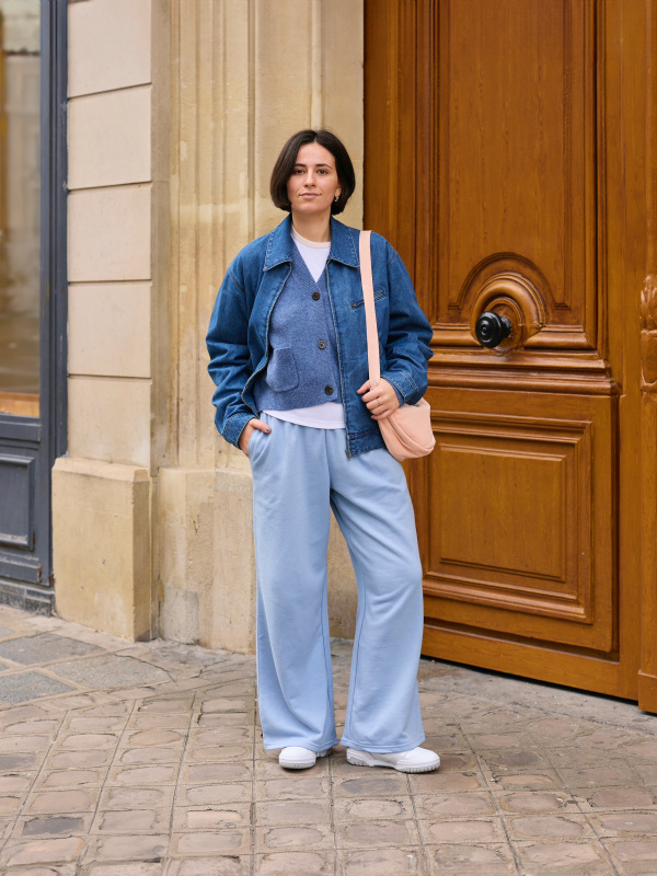 Light Blue Sweatpants with Denim Jacket Layering Light Blue Sweatpants with Denim Jacket Layering — Sweatpants Outfits