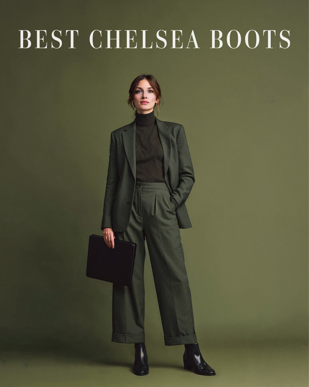Power Dressing: Black Heeled Chelsea Boots with Dark Green Suit Power Dressing: Black Heeled Chelsea Boots with Dark Green Suit — Chelsea Boots Outfits