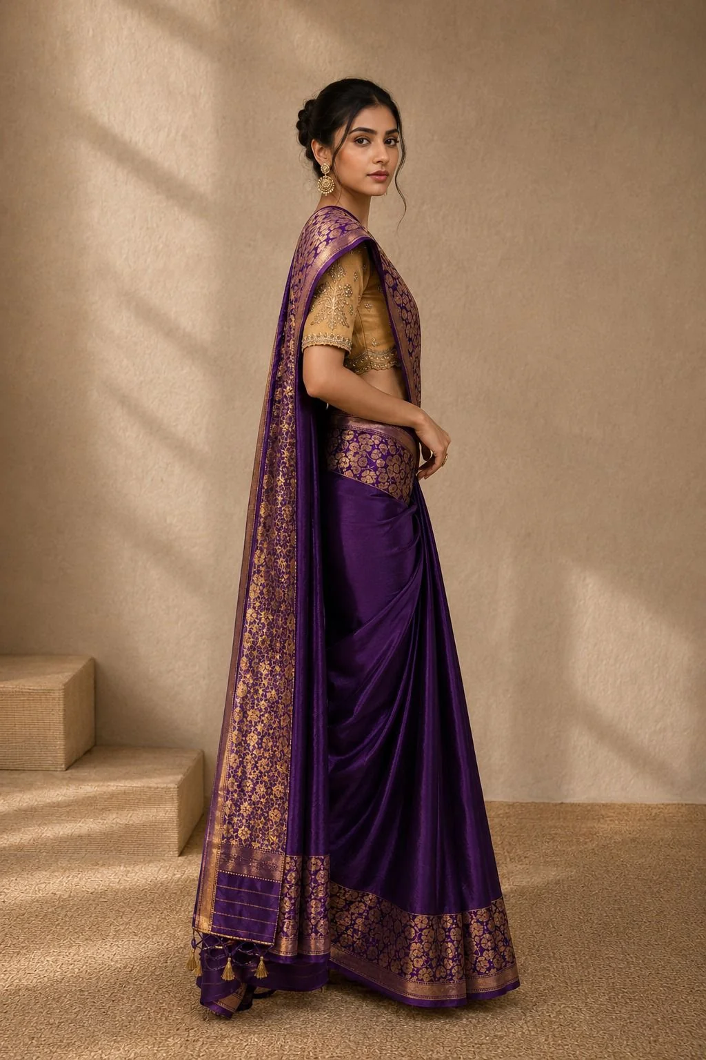Royal Purple Banarasi Silk Saree with Gold Brocade Royal Purple Banarasi Silk Saree with Gold Brocade — Royal Purple Outfits