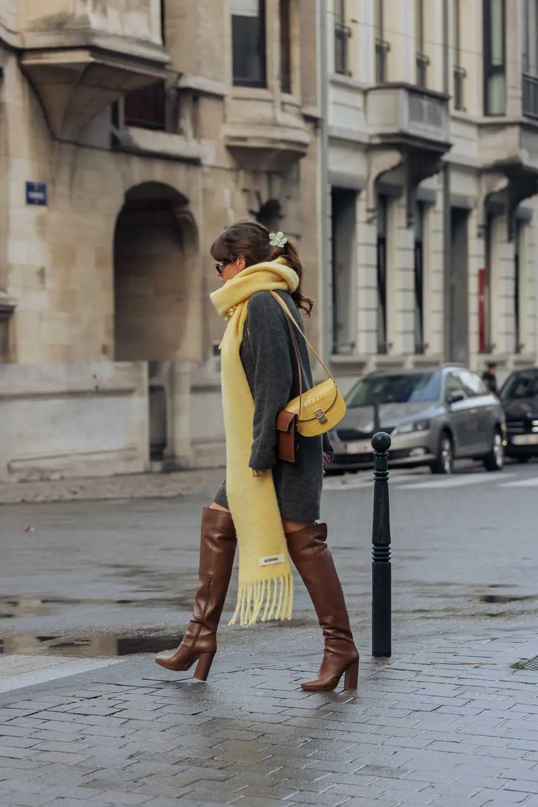 Cozy Winter Layers: Knit Dress with Bright Scarf — December Outfits