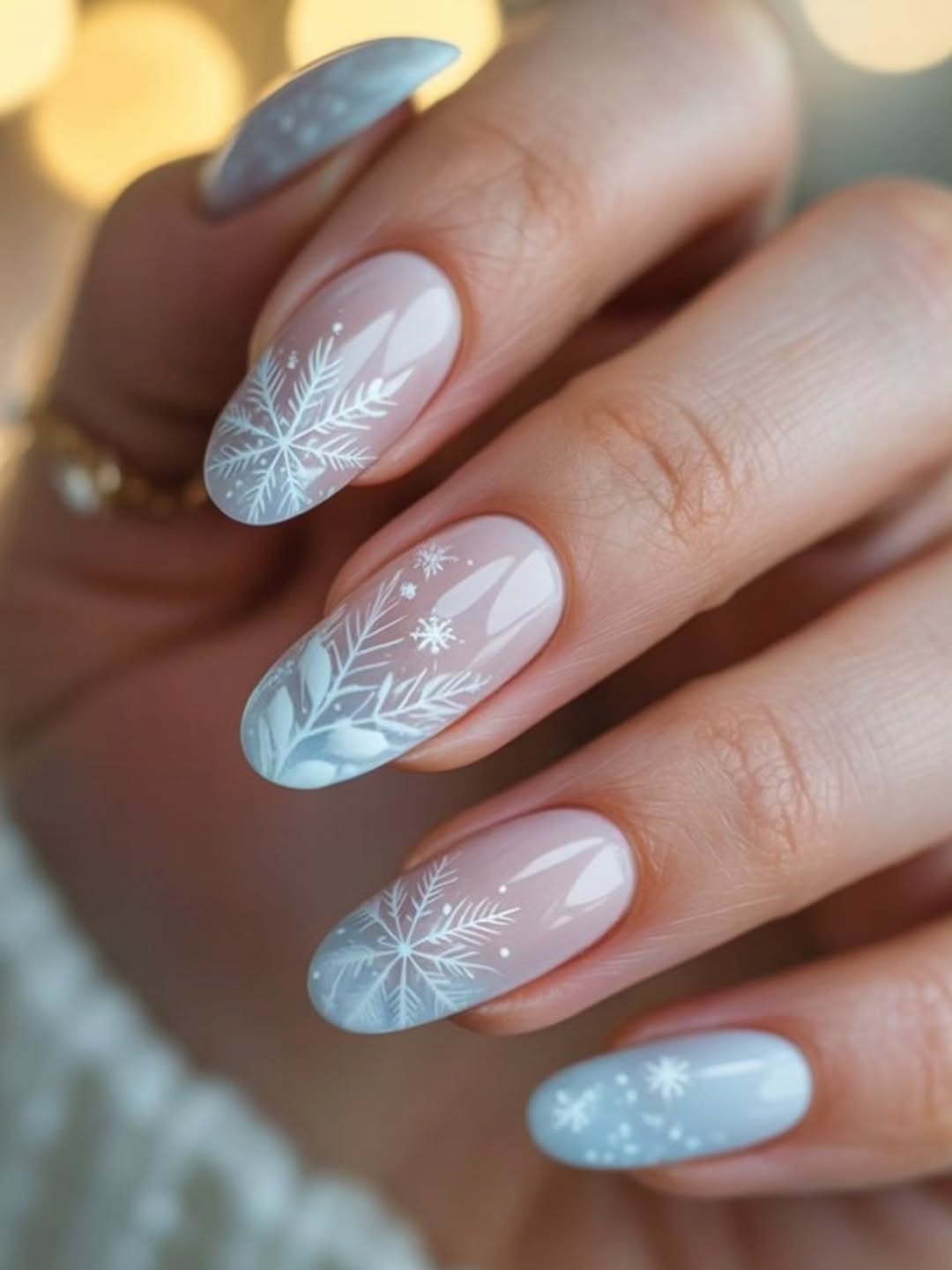 Sheer Nude Light Blue Tip Snowflake Nails Sheer Nude Light Blue Tip Snowflake Nails — Icy Blue Nails