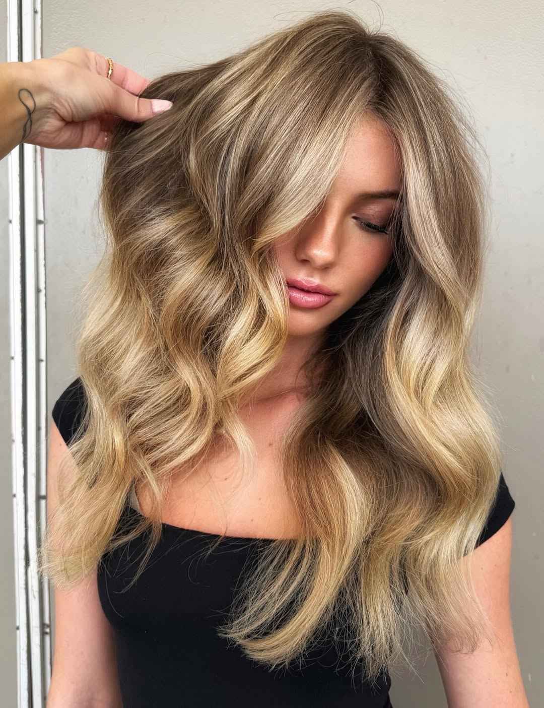 Caramel Balayage on Dark Brown Lob Caramel Balayage on Dark Brown Lob — Reverse Balayage