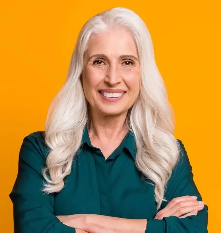 Long Layered Silver White Mid-Back Long Layered Silver White Mid-Back — Winter Hairstyles for Women Over 70