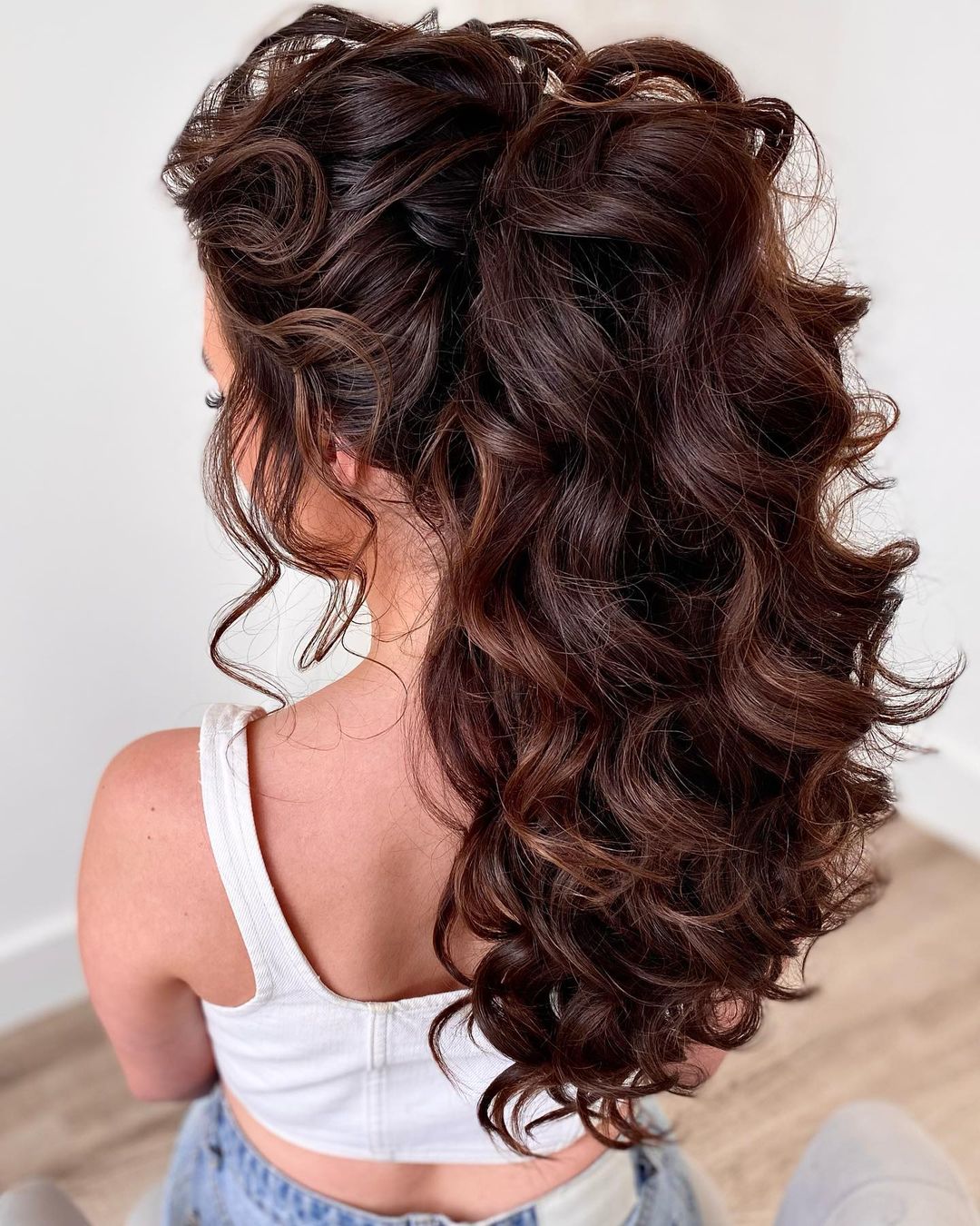 Dark Brown Voluminous Curls Dark Brown Voluminous Curls — Winter Half Up Half Down Hairstyles