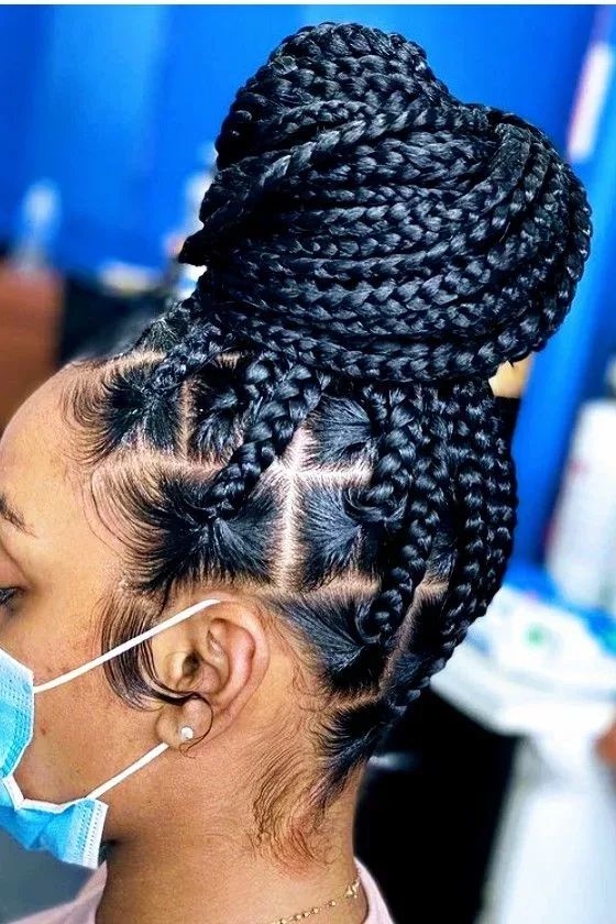 Braided Bun With Geometric Parting Braided Bun With Geometric Parting — Winter Braids for Black Women