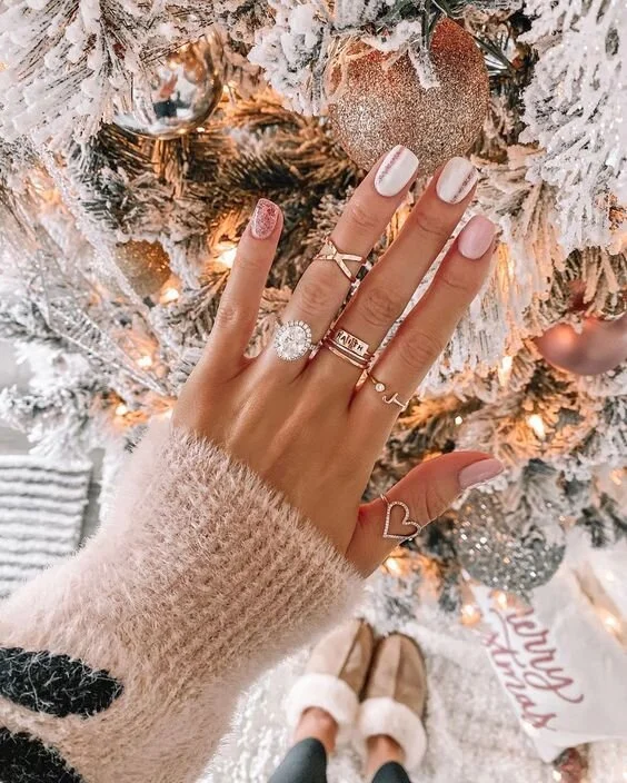 Pale Pink with Rose Gold Glitter French Pale Pink with Rose Gold Glitter French — Winter Nail Trends