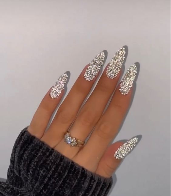 Dazzling Silver Glitter Stilettos Dazzling Silver Glitter Stilettos — New Years Stiletto Nails 2027
