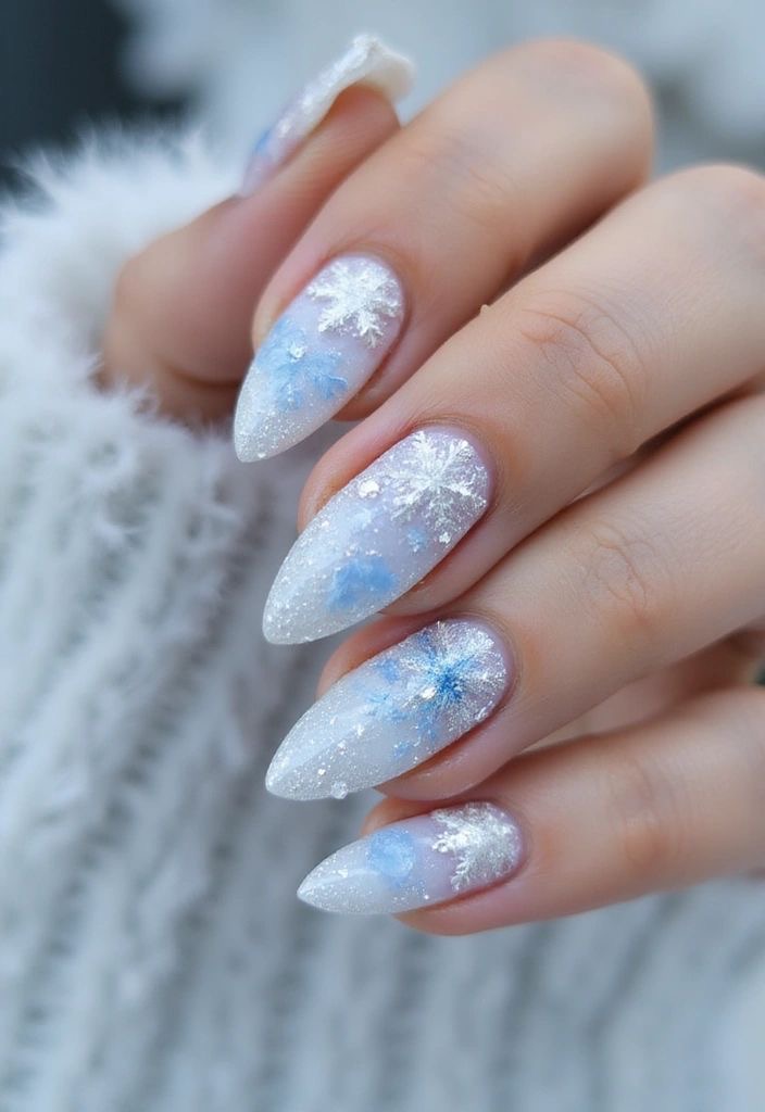 Unghie a tema invernale: fiocchi di neve glitter e opachi