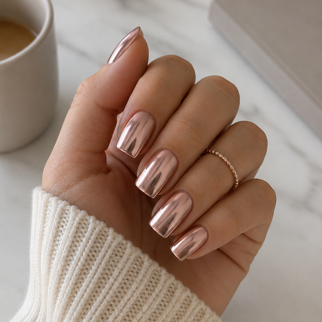 Warm Rose Gold Chrome Nails Warm Rose Gold Chrome Nails — Silver Chrome Nails