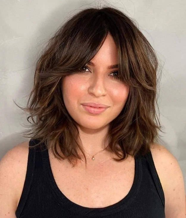 Dark Brown Shag With Balayage Dark Brown Shag With Balayage — Winter Layered Haircuts