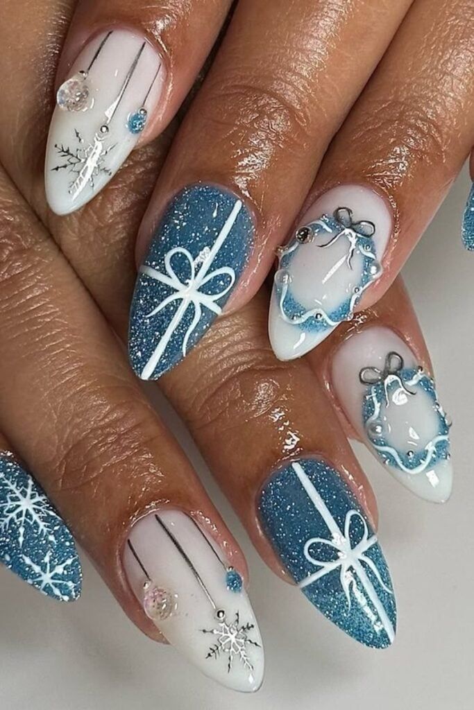 Festive Gift Box Stiletto Nails Festive Gift Box Stiletto Nails — Winter Party Nails