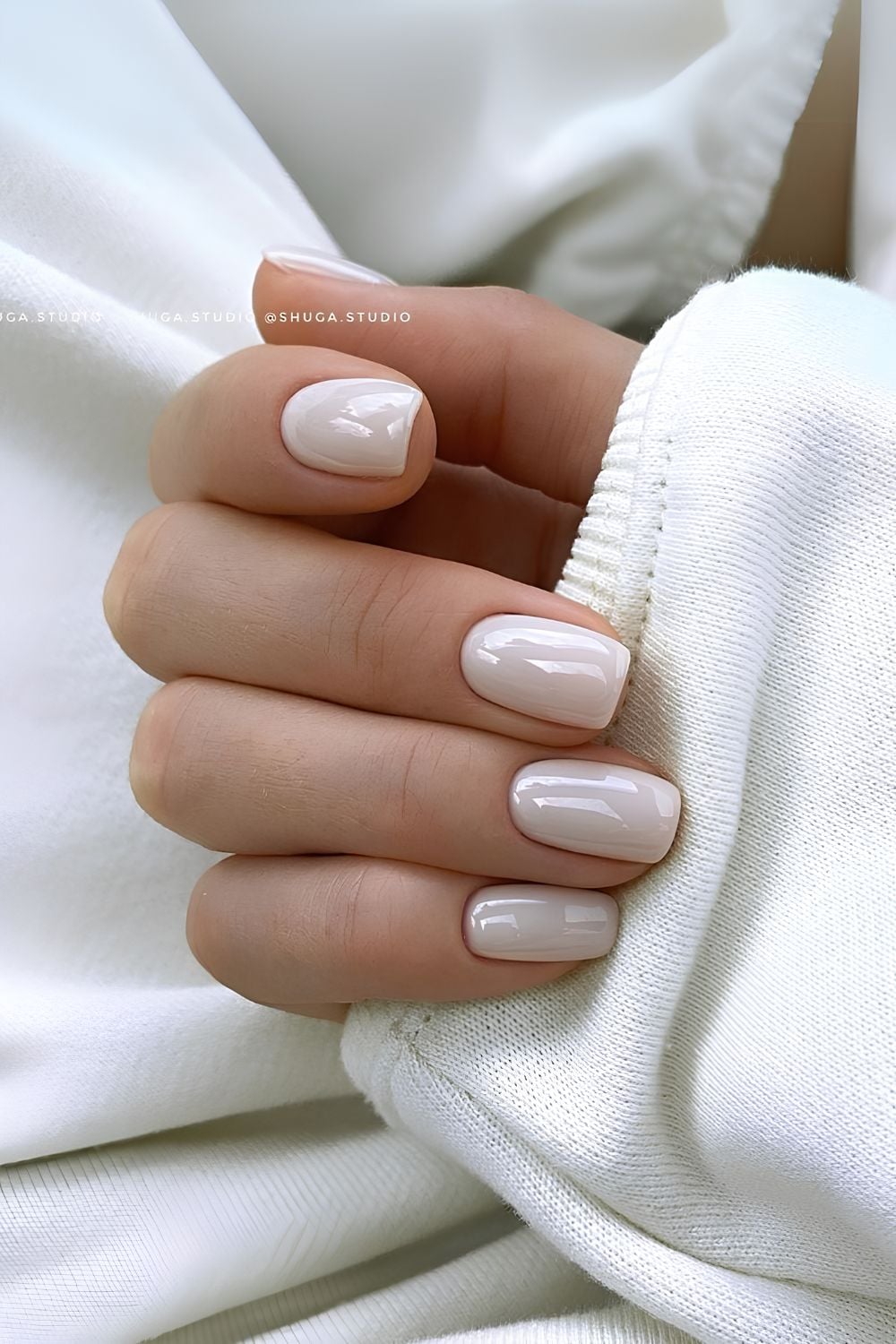 Light Beige Short Square Glossy Nails Light Beige Short Square Glossy Nails — Winter Nail Colors for Women Over 70
