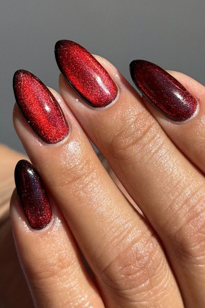 Deep Red Magnetic Cat Eye Nails Deep Red Magnetic Cat Eye Nails — Red Christmas Nails 2026