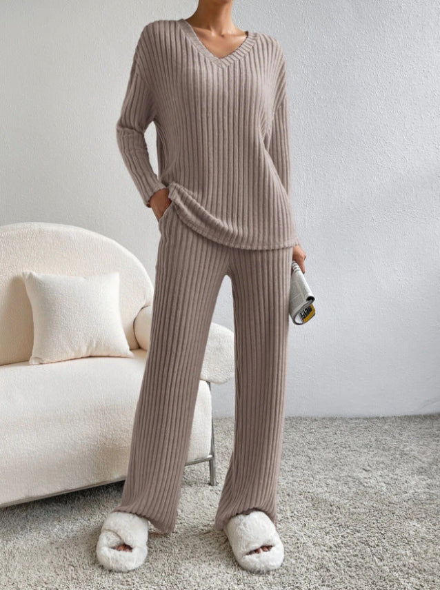 Light Brown Ribbed Knit Sweater and Pants Light Brown Ribbed Knit Sweater and Pants — Loungewear Outfits