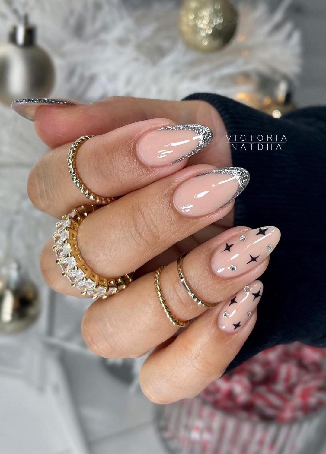 Black Stars & Rhinestones Almond Nails Black Stars & Rhinestones Almond Nails — NYE Nails 2027