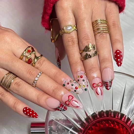 Polka Dot Plaid French Tip Christmas Nails Polka Dot Plaid French Tip Christmas Nails — Medium Christmas Nails 2026