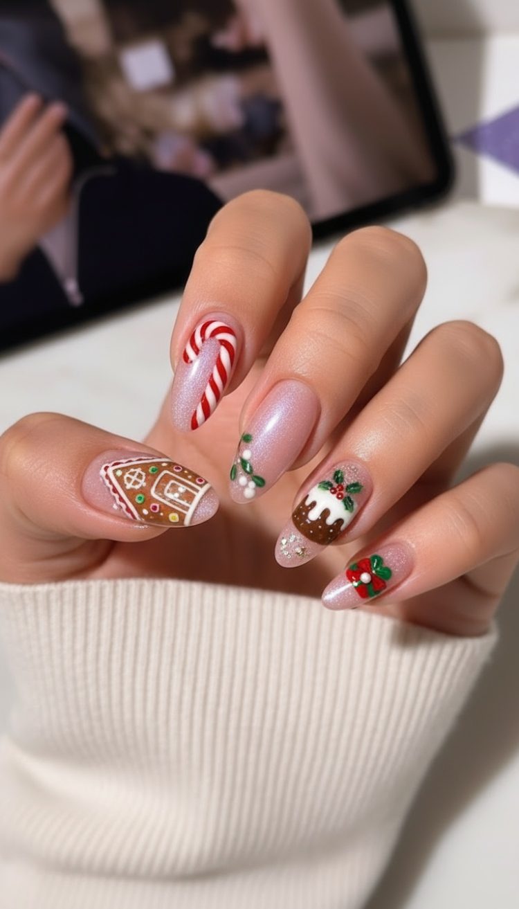 Christmas Motif Almond Nails Christmas Motif Almond Nails — Holiday Nails 2026