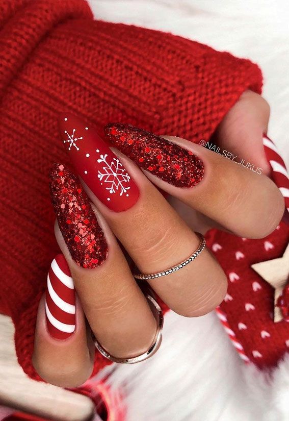 Red with Snowflake and Candy Cane Art Red with Snowflake and Candy Cane Art — Christmas Nail Art 2026