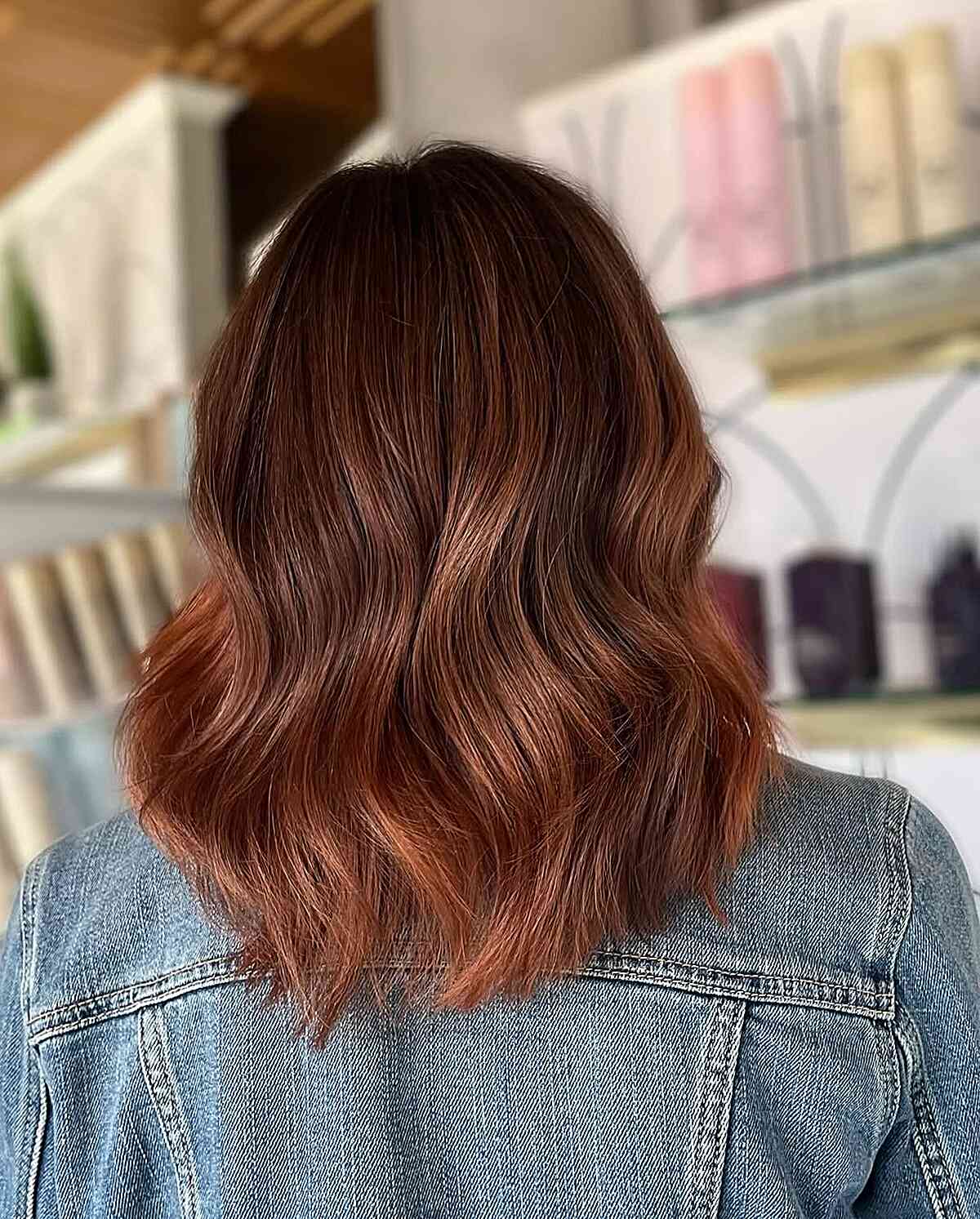 Dark Brown Auburn Copper Balayage Lob Dark Brown Auburn Copper Balayage Lob — Low Maintenance Winter Hair Colors