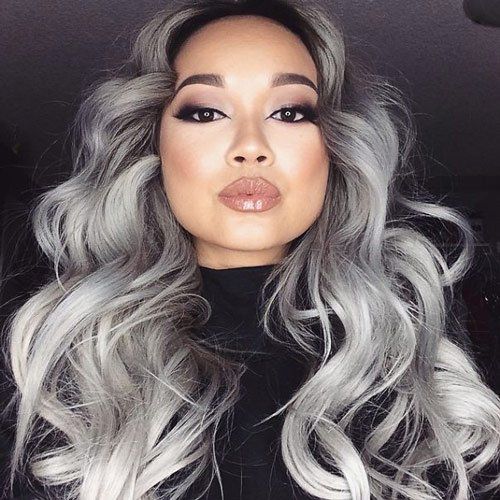 Long Layered Hair With Silver Highlights Long Layered Hair With Silver Highlights — Gray Blending Highlights