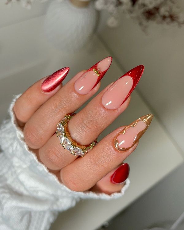 Red Glitter French Stiletto Nails Red Glitter French Stiletto Nails — Classy Christmas Nails 2026